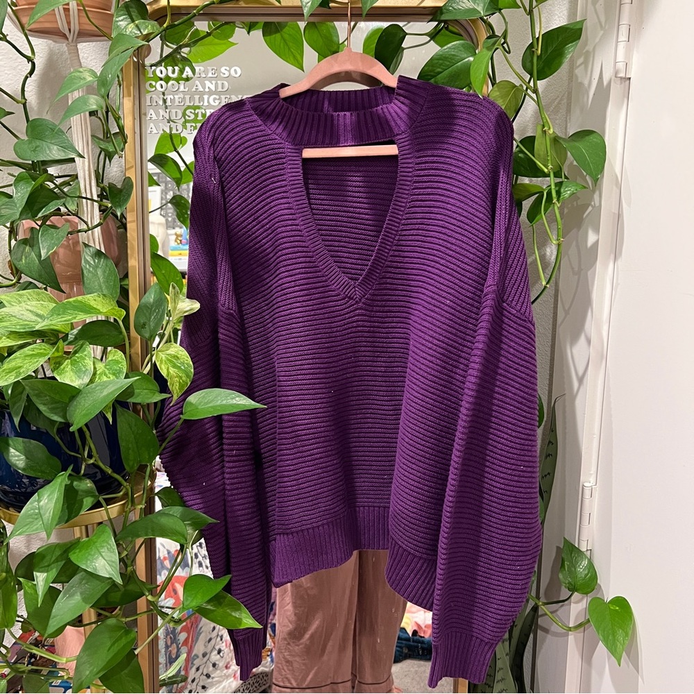 ELOQUII purple keyhole sweater